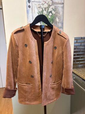 Tahari Faux Leather Jacket in Caramel Brown. Worn once